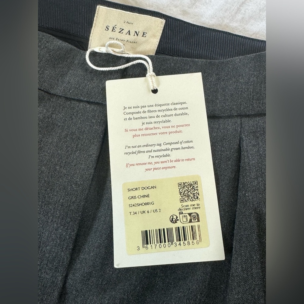 NWT Sézane Dogan Shorts - Mottled Grey - Picture 5 of 5